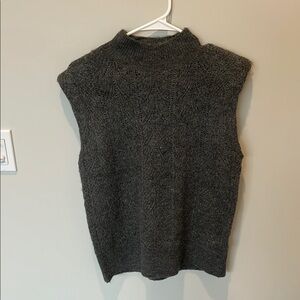 L’Agence Mock Neck Structured Shoulder Pad Sweater Tank Charcoal Gray Size XS
